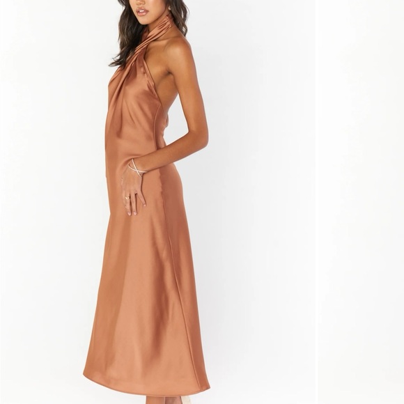 Show Me Your MuMu Strapless Satin Dress in Tan - Picture 2 of 4